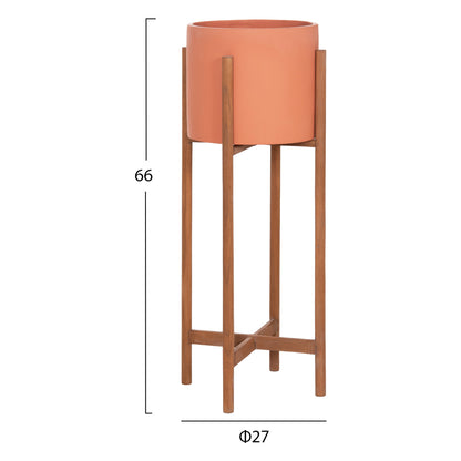 Indoor Pot Rentil Hm4684.08l Fiber Cement In Terracotta Color--teak Base Φ27x66hcm