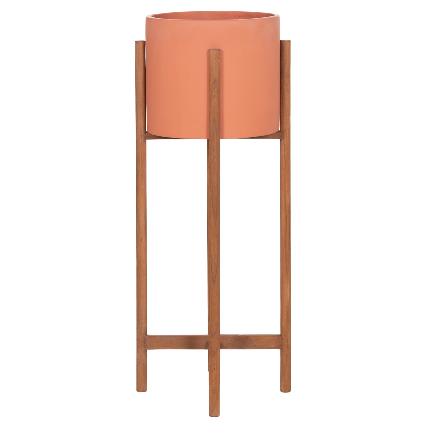 Indoor Pot Rentil Hm4684.08l Fiber Cement In Terracotta Color--teak Base Φ27x66hcm