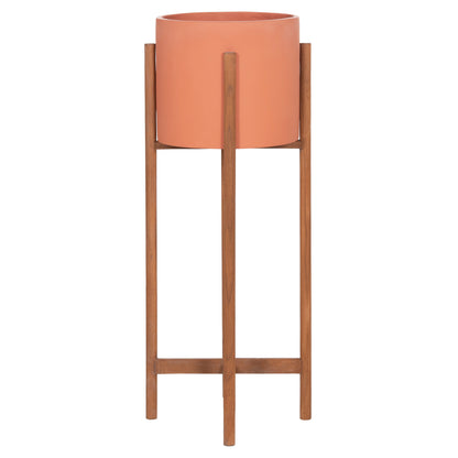 Indoor Pot Rentil Hm4684.08l Fiber Cement In Terracotta Color--teak Base Φ27x66hcm