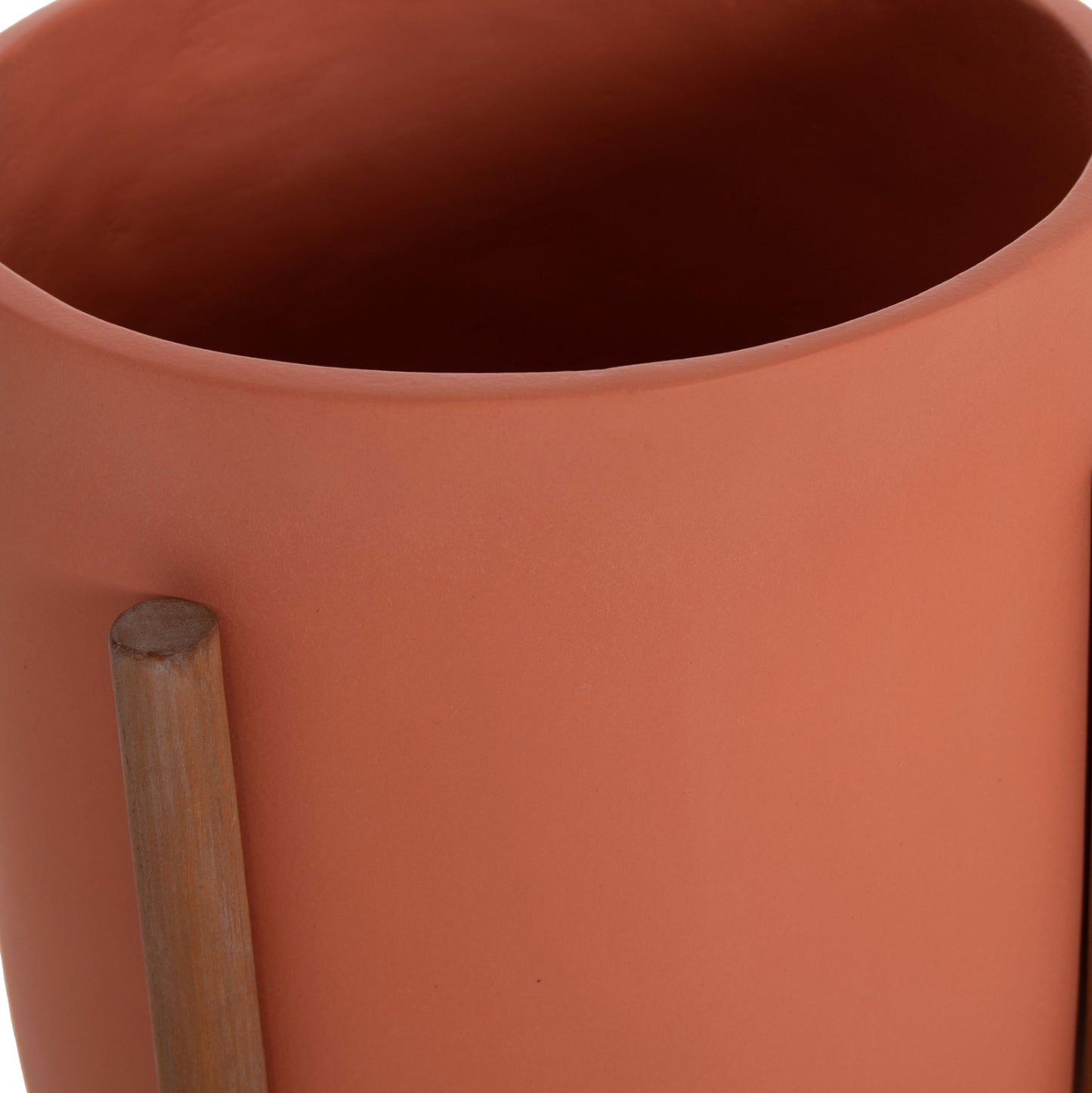 Indoor Pot Rentil Hm4684.08l Fiber Cement In Terracotta Color--teak Base Φ27x66hcm