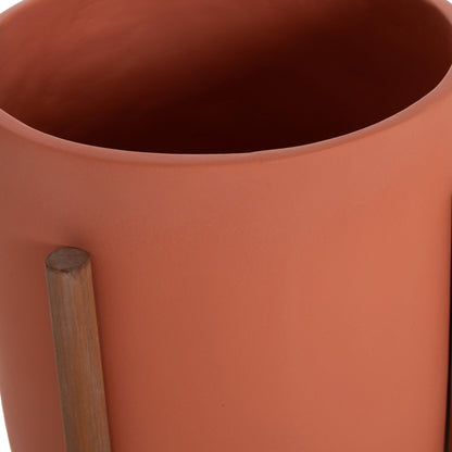 Indoor Pot Rentil Hm4684.08l Fiber Cement In Terracotta Color--teak Base Φ27x66hcm