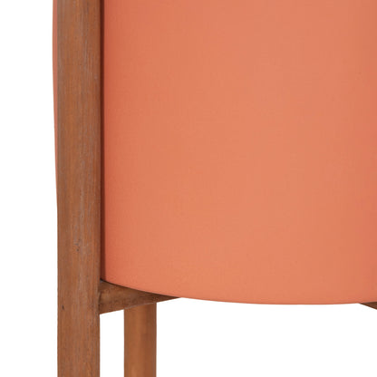Indoor Pot Rentil Hm4684.08l Fiber Cement In Terracotta Color--teak Base Φ27x66hcm
