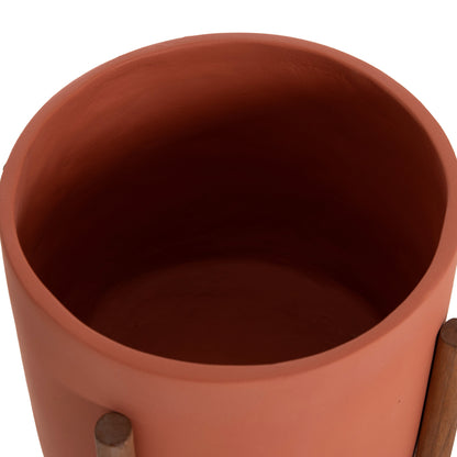 Indoor Pot Rentil Hm4684.08l Fiber Cement In Terracotta Color--teak Base Φ27x66hcm