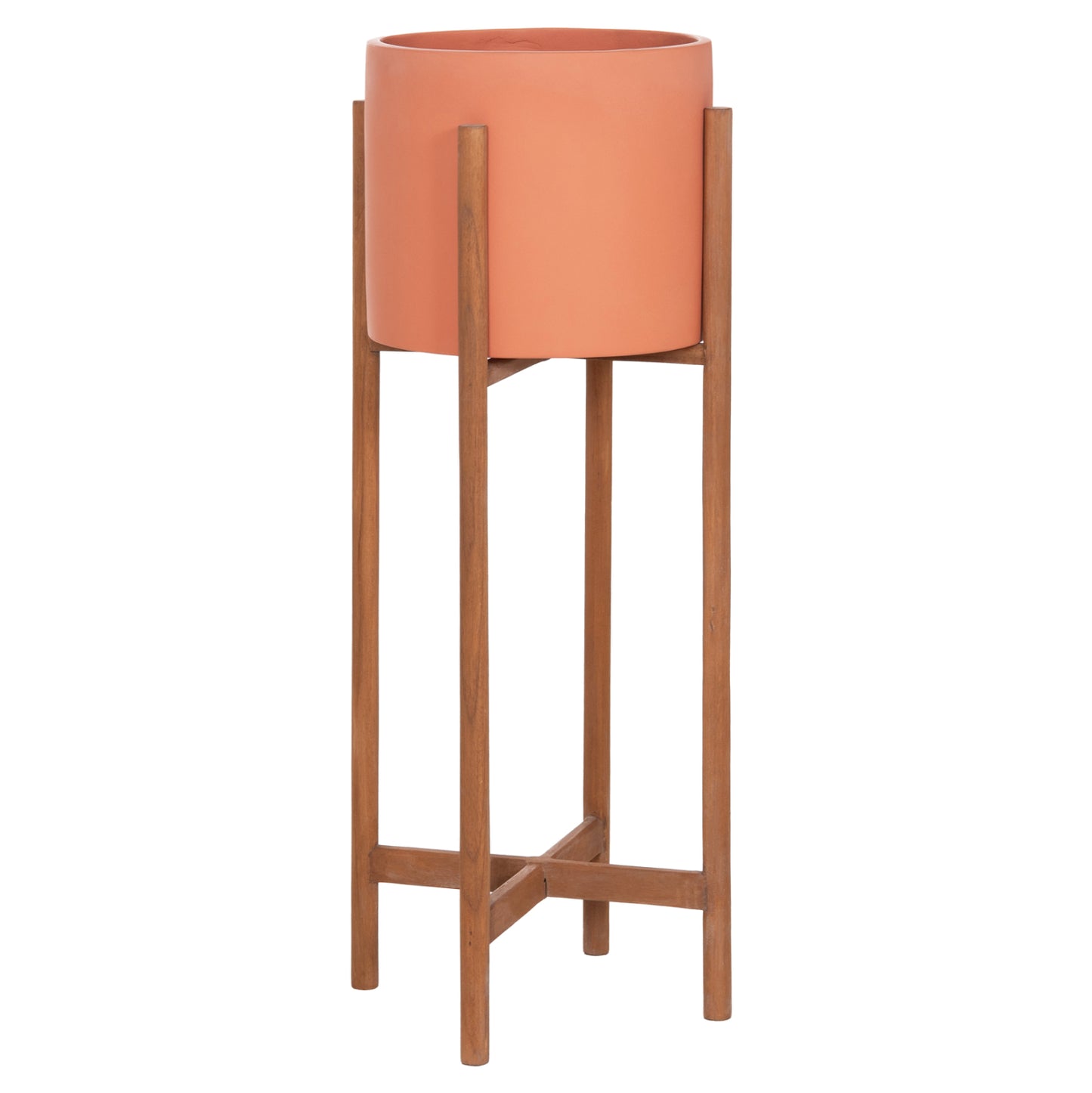 Indoor Pot Rentil Hm4684.08l Fiber Cement In Terracotta Color--teak Base Φ27x66hcm