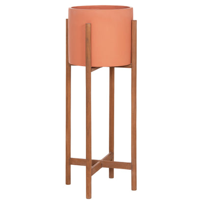 Indoor Pot Rentil Hm4684.08l Fiber Cement In Terracotta Color--teak Base Φ27x66hcm