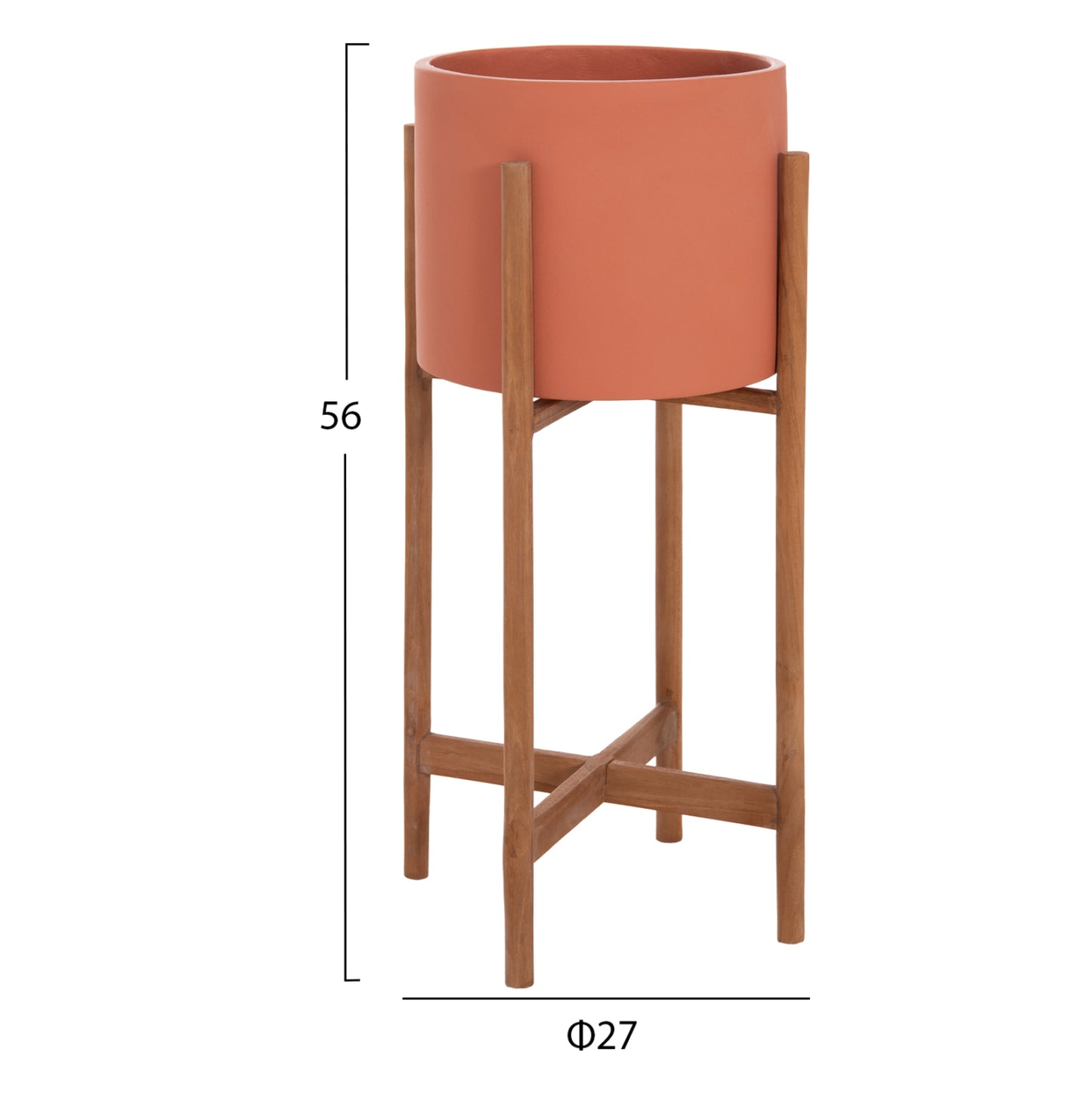 Indoor Pot Rentil Hm4684.08s Fiber Cement In Terracotta Color--teak Base Φ27x56hcm