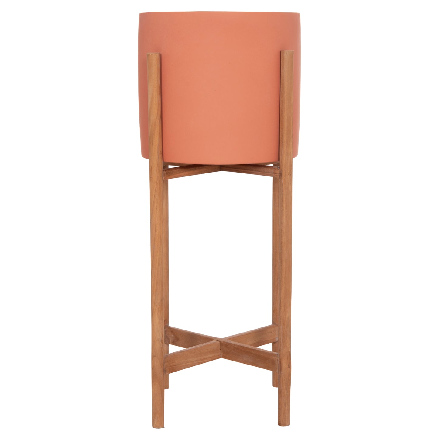 Indoor Pot Rentil Hm4684.08s Fiber Cement In Terracotta Color--teak Base Φ27x56hcm