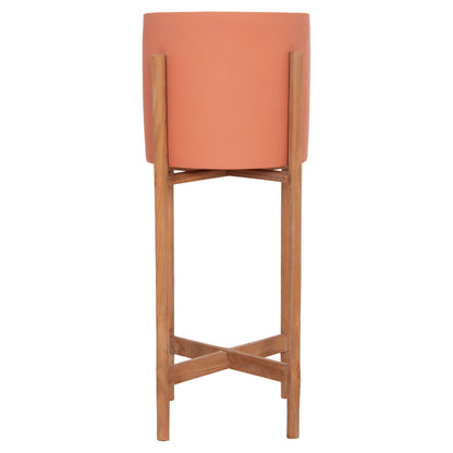Indoor Pot Rentil Hm4684.08s Fiber Cement In Terracotta Color--teak Base Φ27x56hcm