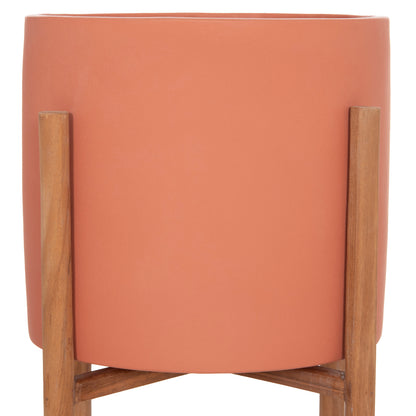 Indoor Pot Rentil Hm4684.08s Fiber Cement In Terracotta Color--teak Base Φ27x56hcm