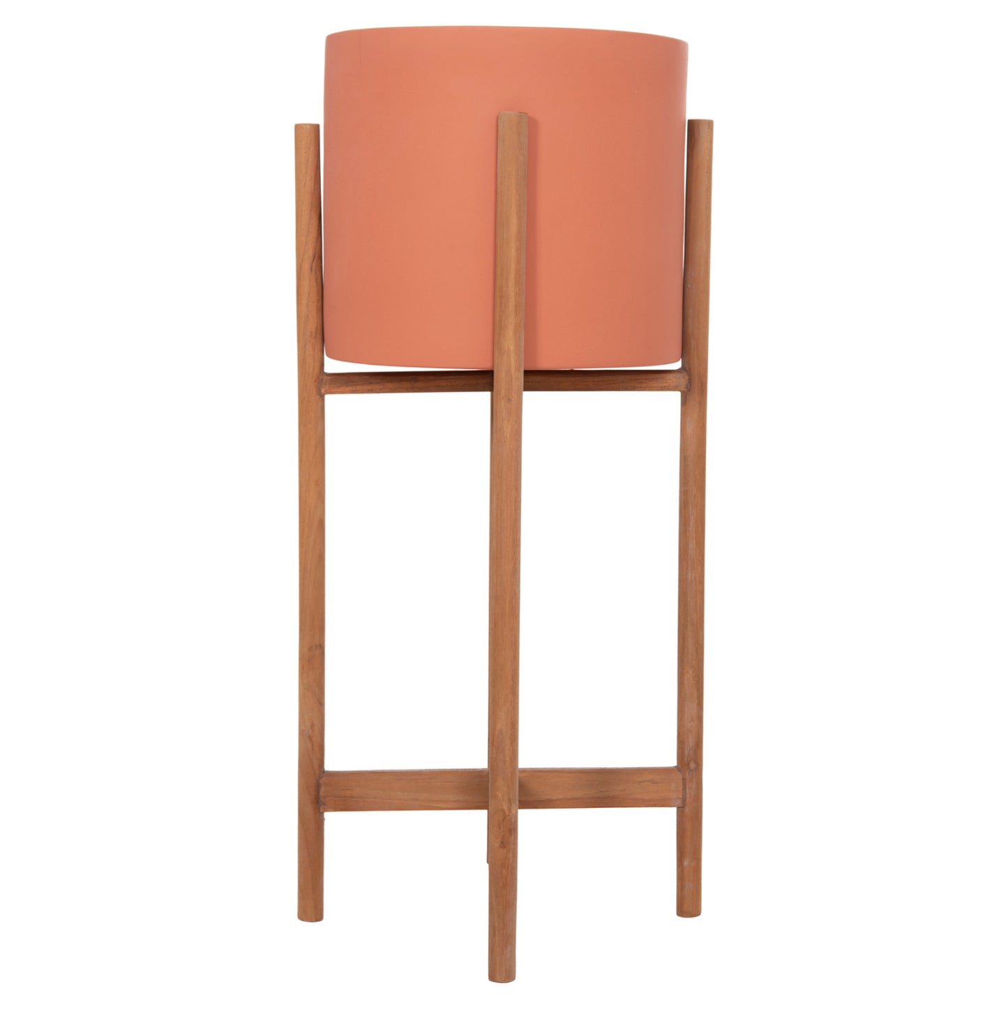 Indoor Pot Rentil Hm4684.08s Fiber Cement In Terracotta Color--teak Base Φ27x56hcm