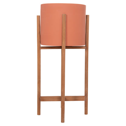 Indoor Pot Rentil Hm4684.08s Fiber Cement In Terracotta Color--teak Base Φ27x56hcm
