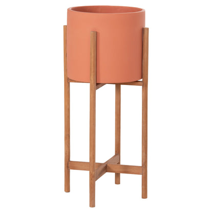 Indoor Pot Rentil Hm4684.08s Fiber Cement In Terracotta Color--teak Base Φ27x56hcm