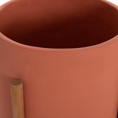 Indoor Pot Rentil Hm4684.08s Fiber Cement In Terracotta Color--teak Base Φ27x56hcm