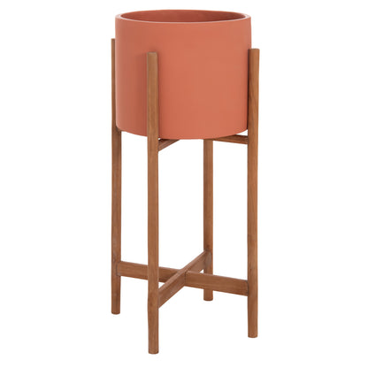 Indoor Pot Rentil Hm4684.08s Fiber Cement In Terracotta Color--teak Base Φ27x56hcm