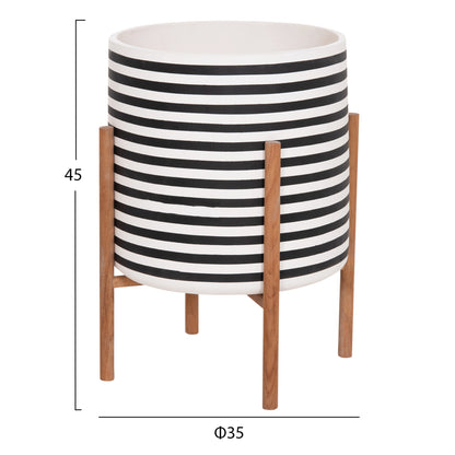 Indoor Pot Rentil Hm4683l Fiber Cement In Black/white--teak Base Φ35x45hcm