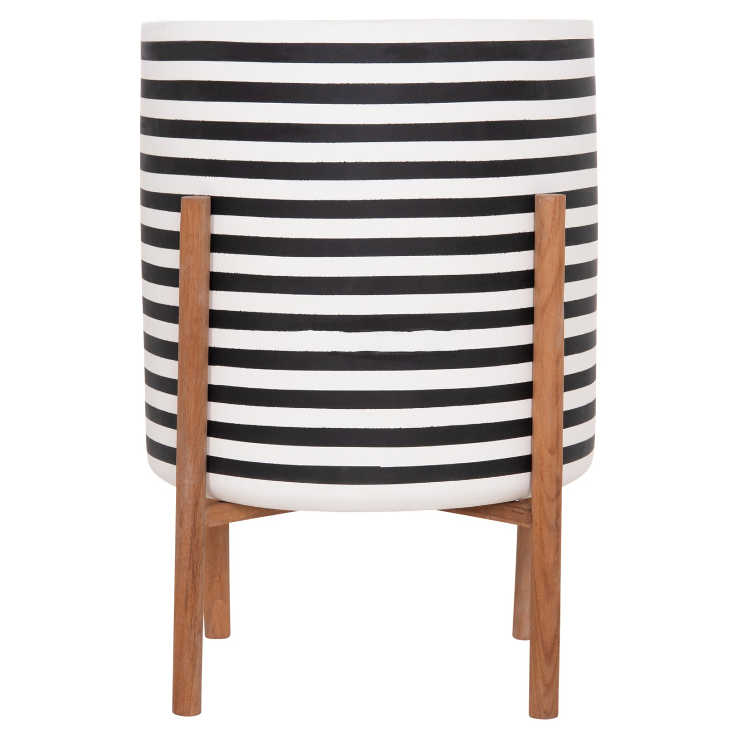 Indoor Pot Rentil Hm4683l Fiber Cement In Black/white--teak Base Φ35x45hcm