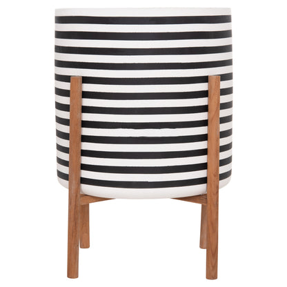Indoor Pot Rentil Hm4683l Fiber Cement In Black/white--teak Base Φ35x45hcm