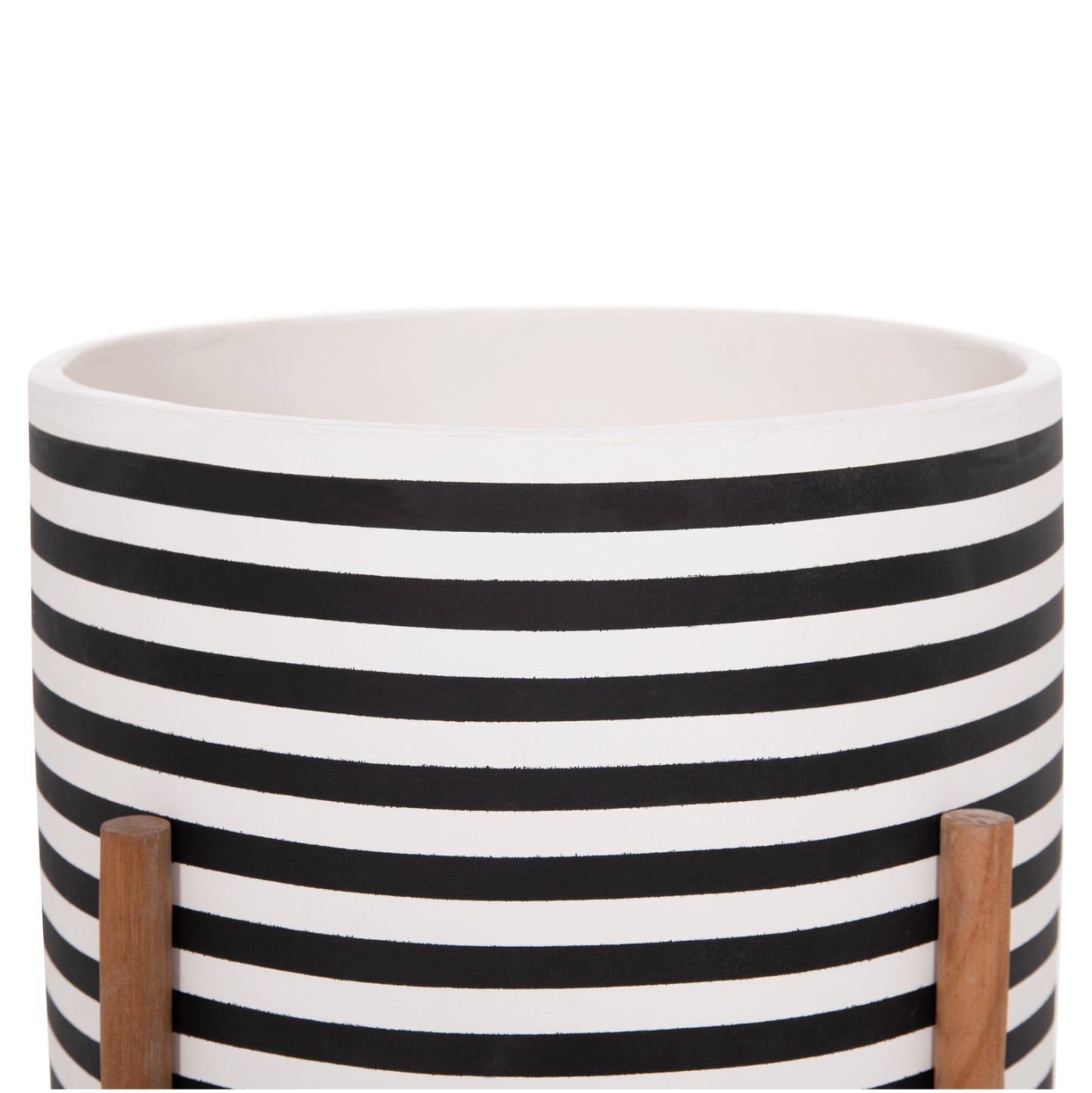 Indoor Pot Rentil Hm4683l Fiber Cement In Black/white--teak Base Φ35x45hcm