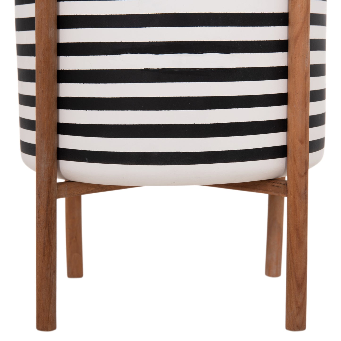 Indoor Pot Rentil Hm4683l Fiber Cement In Black/white--teak Base Φ35x45hcm