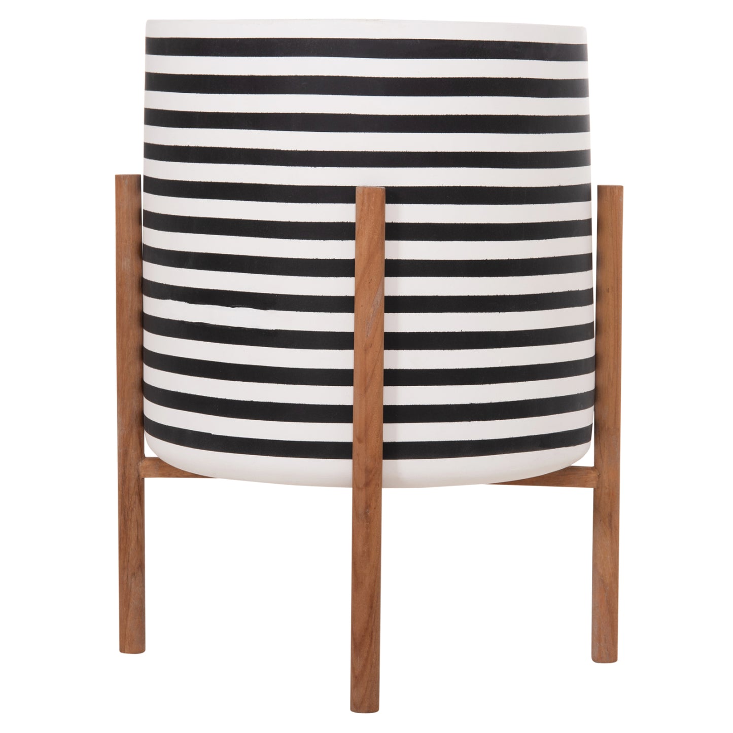 Indoor Pot Rentil Hm4683l Fiber Cement In Black/white--teak Base Φ35x45hcm