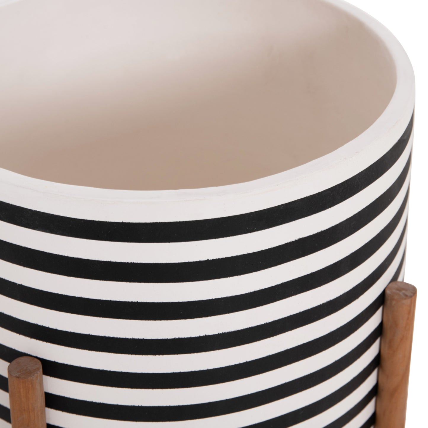 Indoor Pot Rentil Hm4683l Fiber Cement In Black/white--teak Base Φ35x45hcm