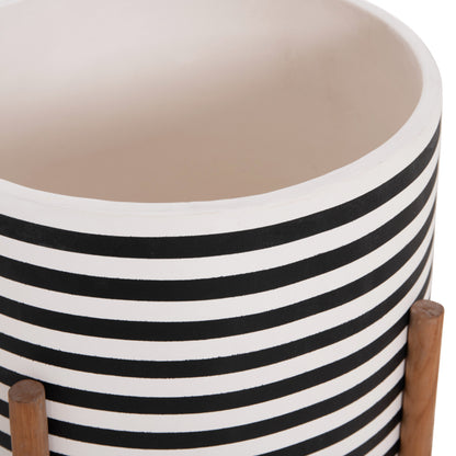 Indoor Pot Rentil Hm4683l Fiber Cement In Black/white--teak Base Φ35x45hcm