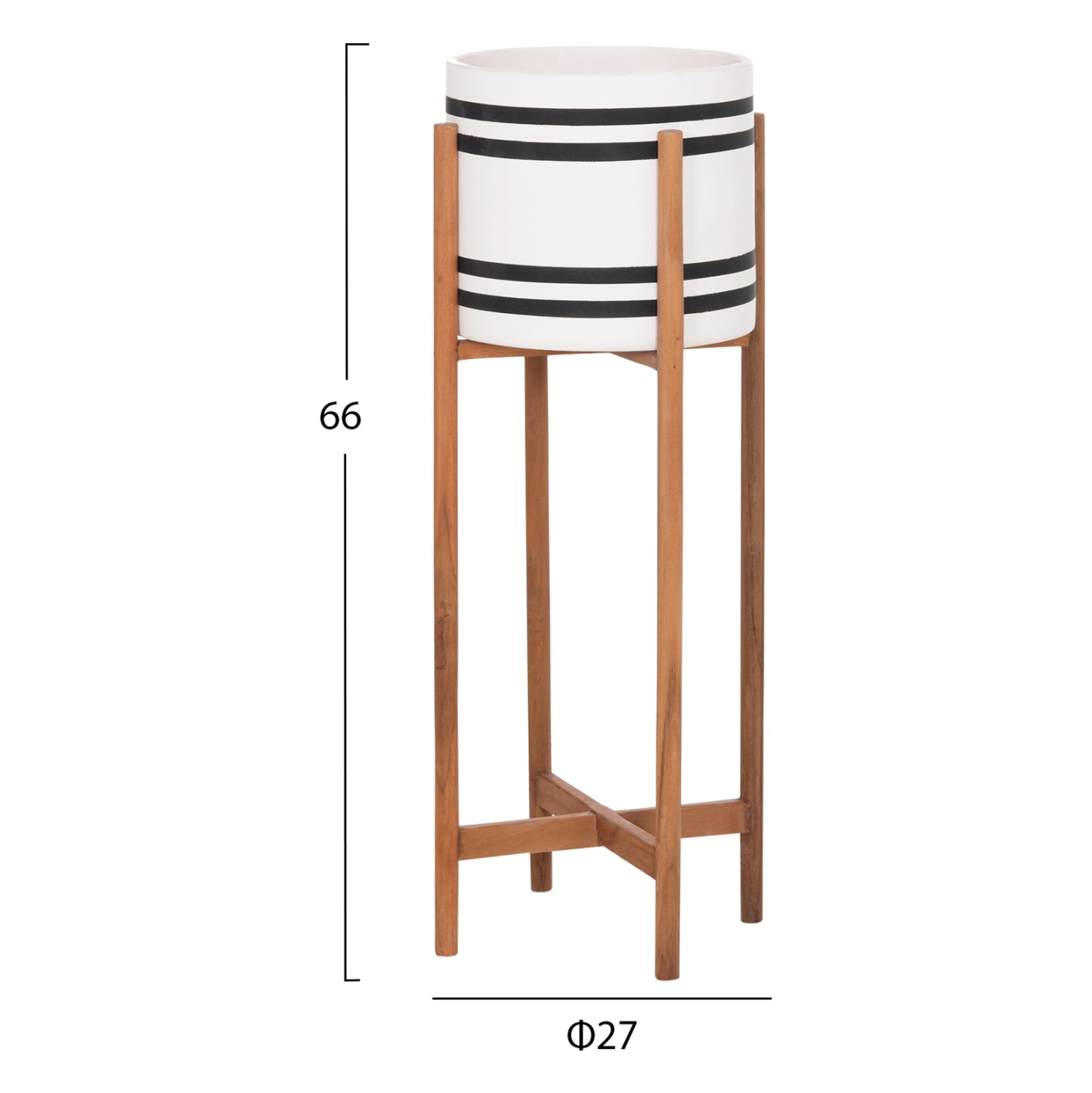 Indoor Pot Rentil Hm4683m Fiber Cement In Black/white--teak Base Φ27x66hcm