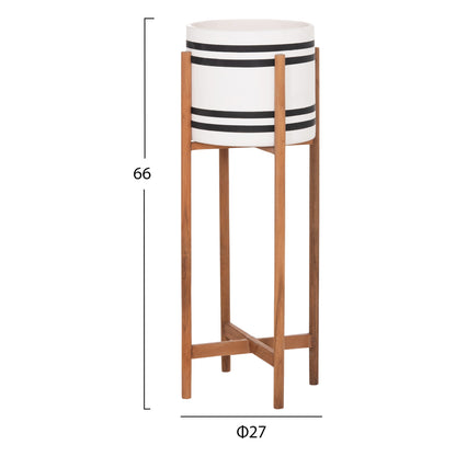 Indoor Pot Rentil Hm4683m Fiber Cement In Black/white--teak Base Φ27x66hcm