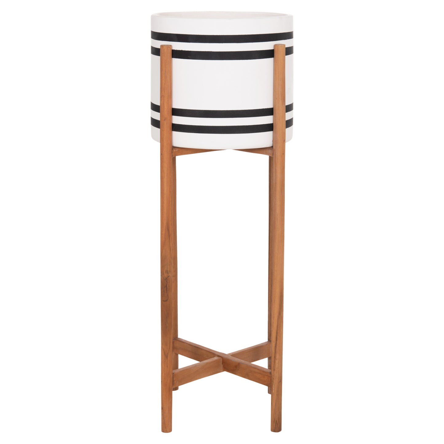 Indoor Pot Rentil Hm4683m Fiber Cement In Black/white--teak Base Φ27x66hcm