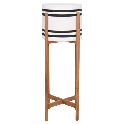 Indoor Pot Rentil Hm4683m Fiber Cement In Black/white--teak Base Φ27x66hcm