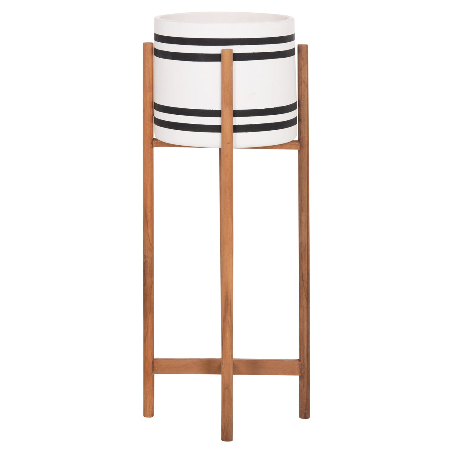Indoor Pot Rentil Hm4683m Fiber Cement In Black/white--teak Base Φ27x66hcm