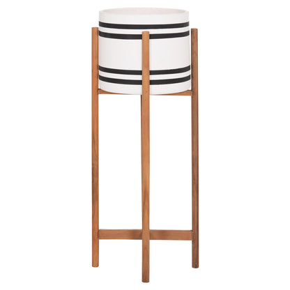Indoor Pot Rentil Hm4683m Fiber Cement In Black/white--teak Base Φ27x66hcm