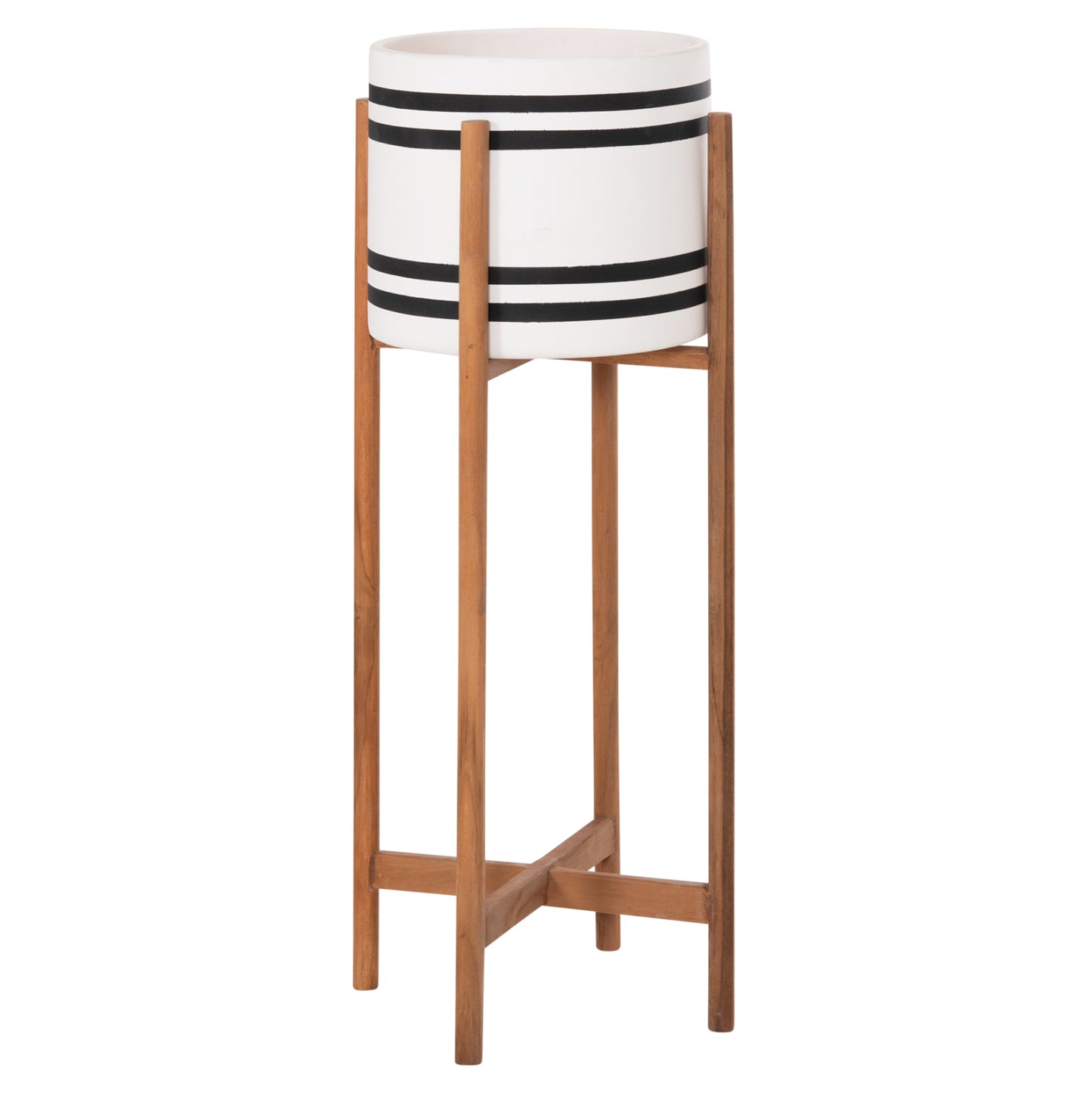Indoor Pot Rentil Hm4683m Fiber Cement In Black/white--teak Base Φ27x66hcm