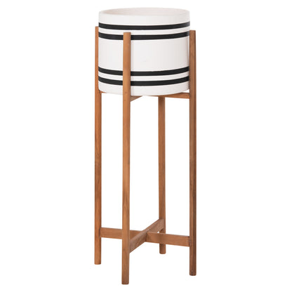 Indoor Pot Rentil Hm4683m Fiber Cement In Black/white--teak Base Φ27x66hcm