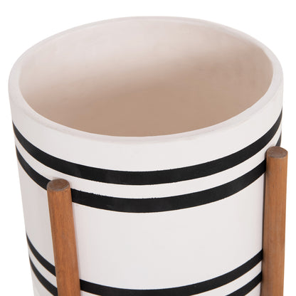 Indoor Pot Rentil Hm4683m Fiber Cement In Black/white--teak Base Φ27x66hcm