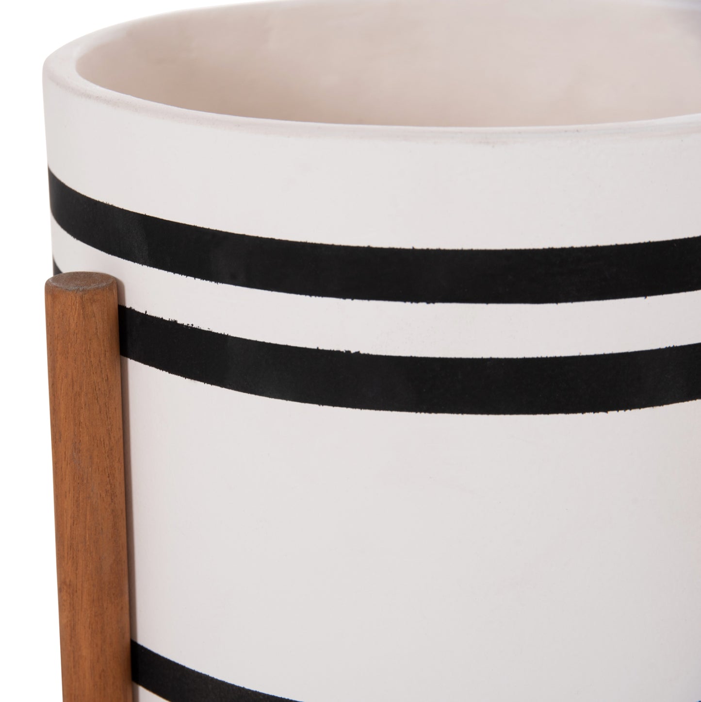 Indoor Pot Rentil Hm4683m Fiber Cement In Black/white--teak Base Φ27x66hcm