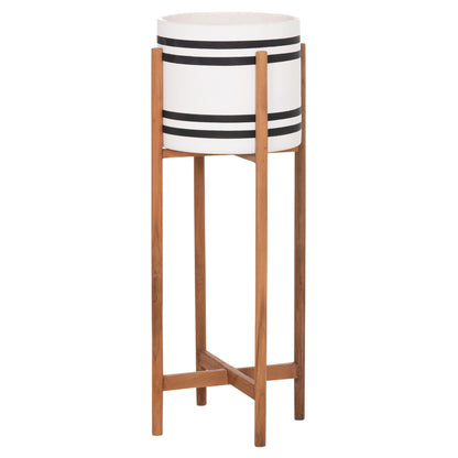 Indoor Pot Rentil Hm4683m Fiber Cement In Black/white--teak Base Φ27x66hcm
