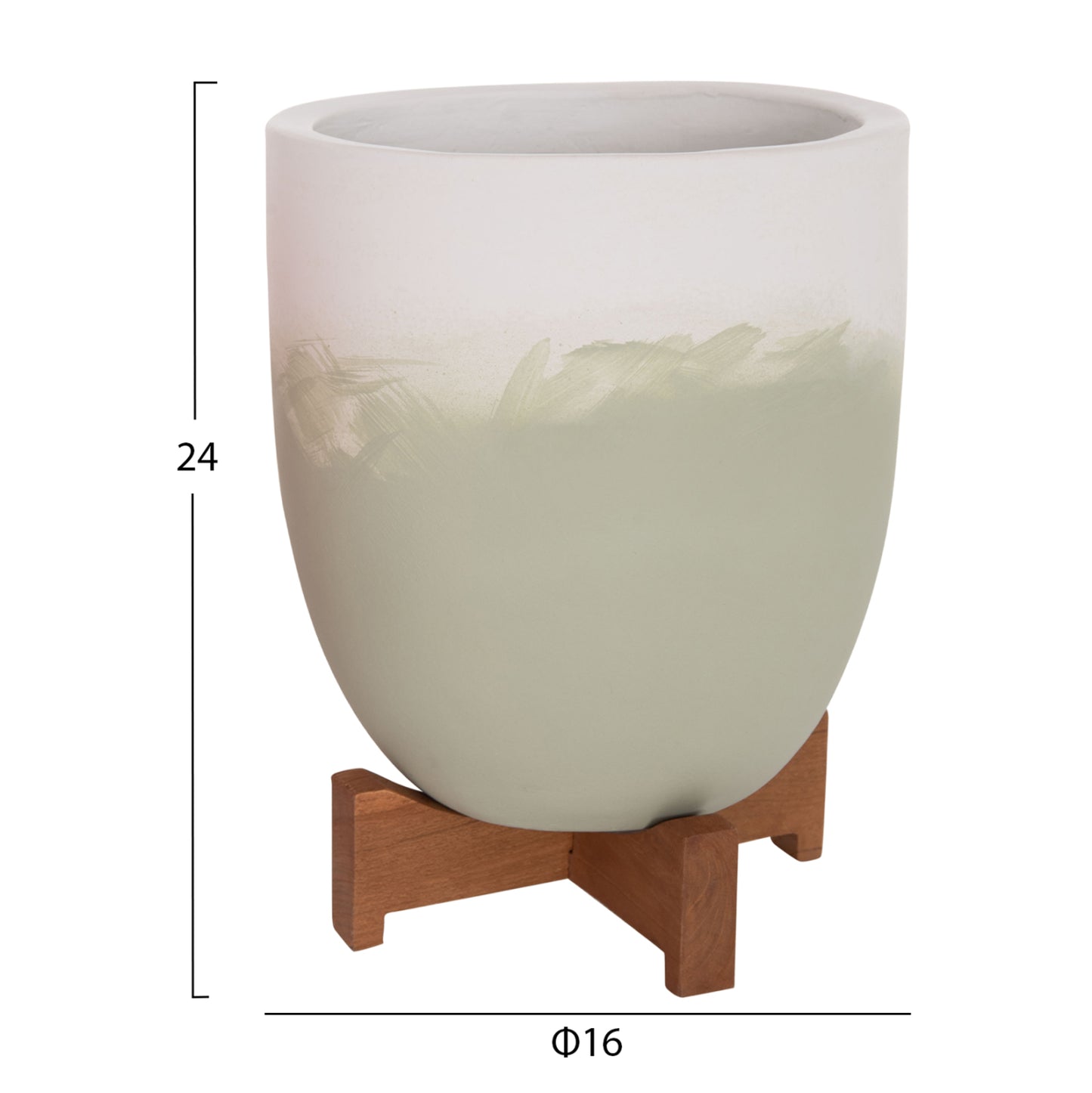Planters (pots) 2pcs Set Seon Hm4686.09 Terracotta In White & Green--teak Stands