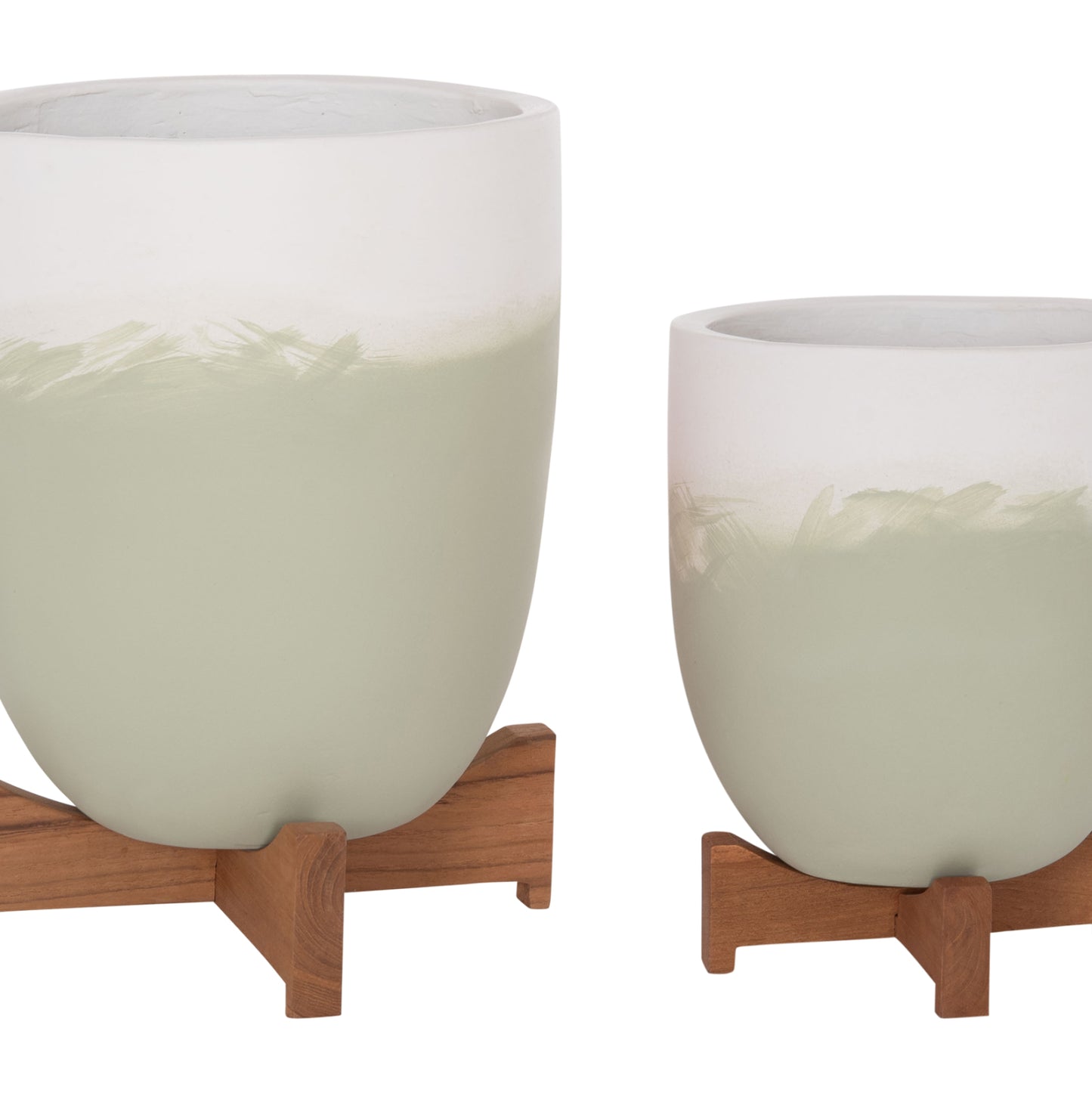 Planters (pots) 2pcs Set Seon Hm4686.09 Terracotta In White & Green--teak Stands