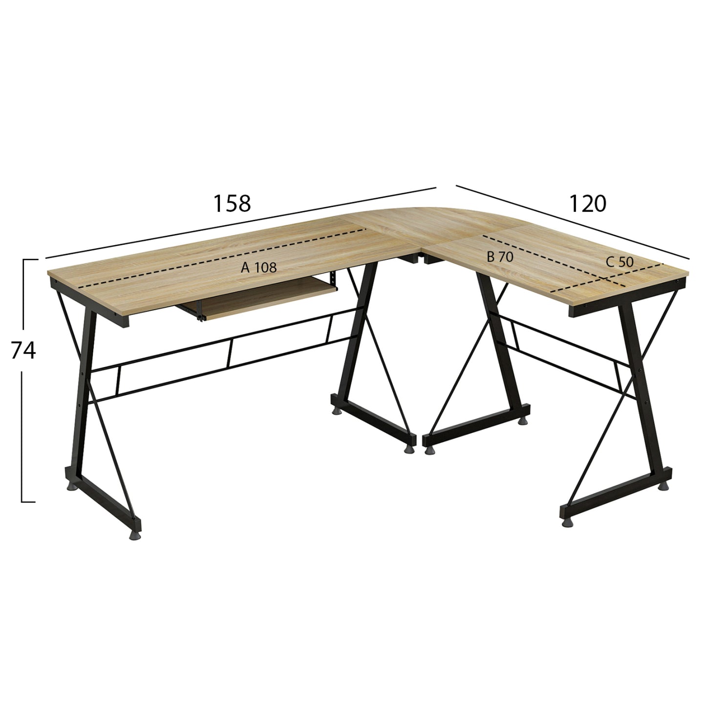 Corner Office Sonama With Metal Frame Hm2127.01 158Χ120Χ74cm.