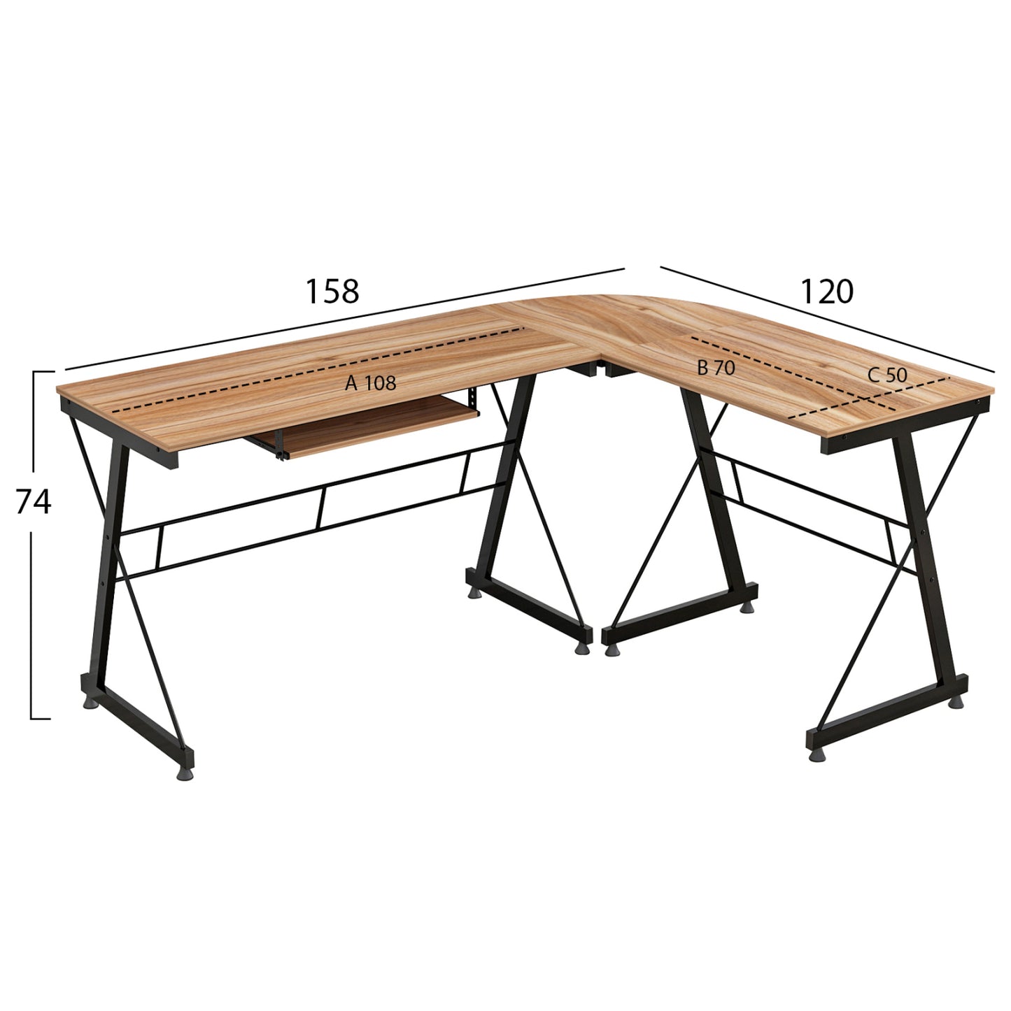 Corner Office Walnut Surface With Metal Frame Hm2127.02 158Χ120Χ74cm.