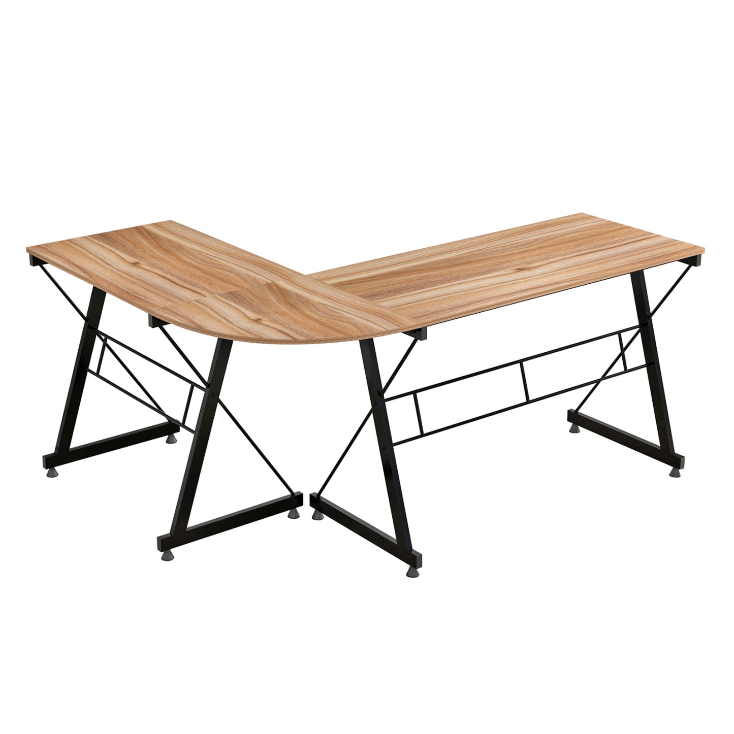 Corner Office Walnut Surface With Metal Frame Hm2127.02 158Χ120Χ74cm.