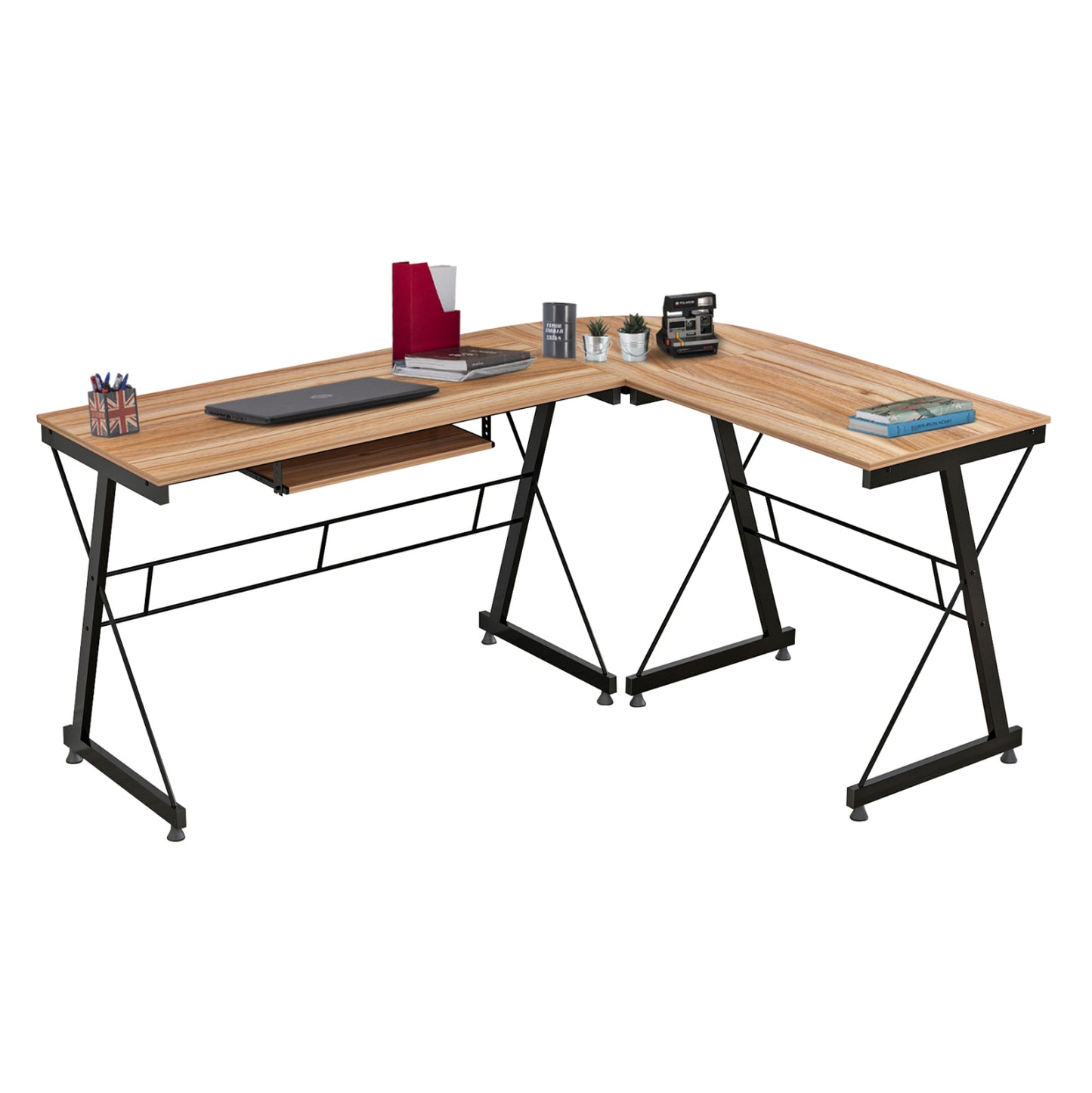 Corner Office Walnut Surface With Metal Frame Hm2127.02 158Χ120Χ74cm.