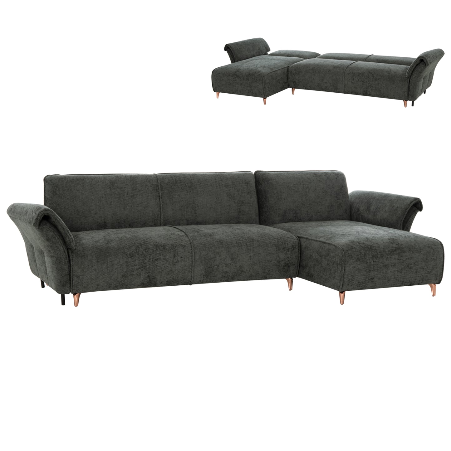 Corner Reversible Sofa-bed Mailo Hm6071.03 Green Fabric-metal Legs 300x145x80hcm.