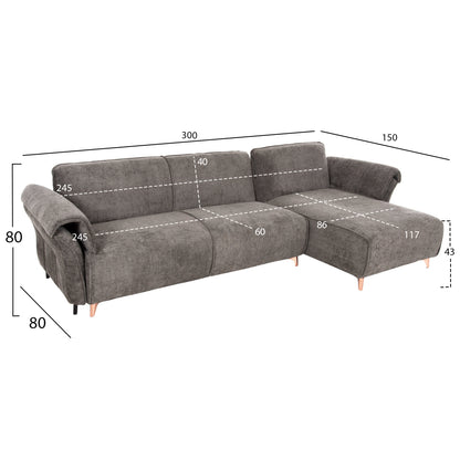 Corner Reversible Sofa-bed Mailo Hm6071.02 Dark Grey Fabric-metal Legs 300x150x80hcm.