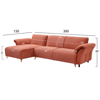 Corner Reversible Sofa-bed Mailo Hm6071.04 Orange Fabric-metal Legs 300x150x80hcm.