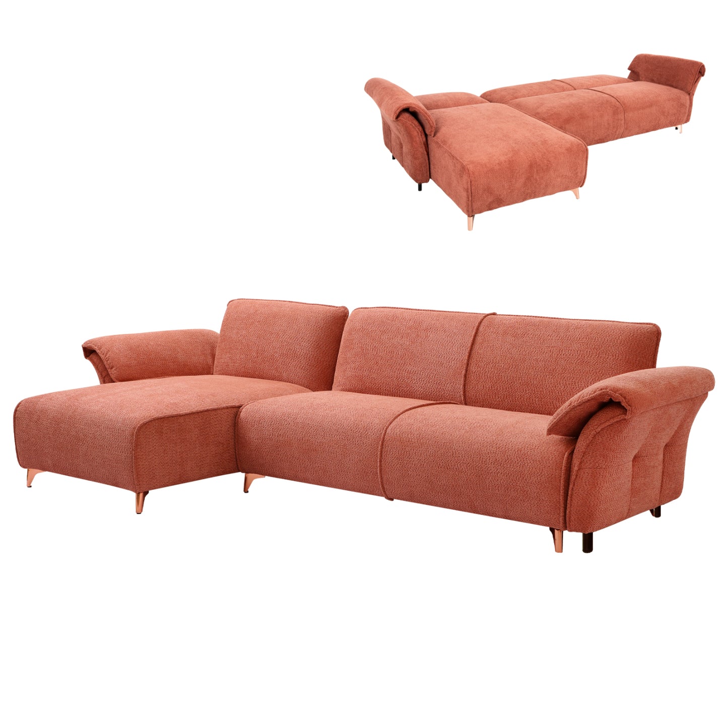 Corner Reversible Sofa-bed Mailo Hm6071.04 Orange Fabric-metal Legs 300x150x80hcm.