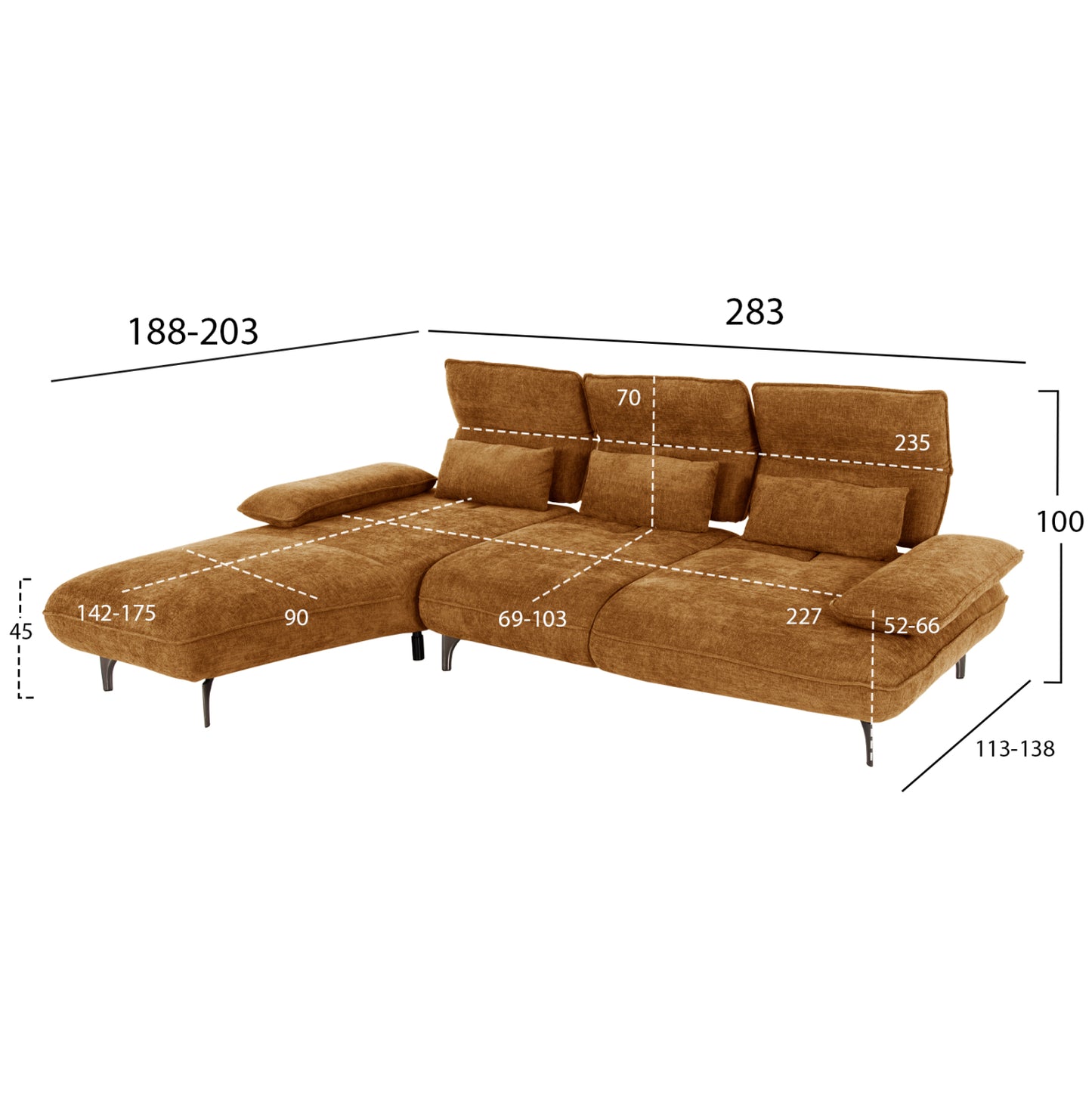 Corner (left) Sofa-bed Convert Hm3268.02l Brick Red Fabric 283x188x100hcm.
