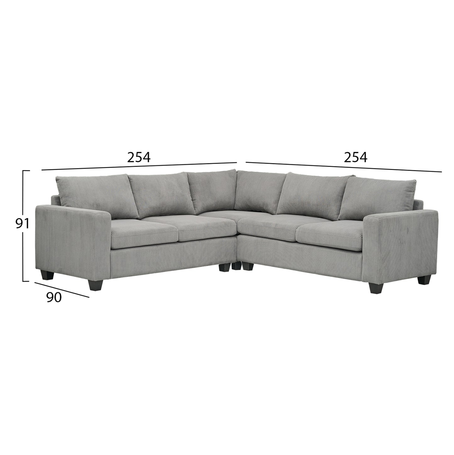 Corner Sofa Calder Hm3286.01 Grey Fabric 254x254x90(seat)x91hcm.