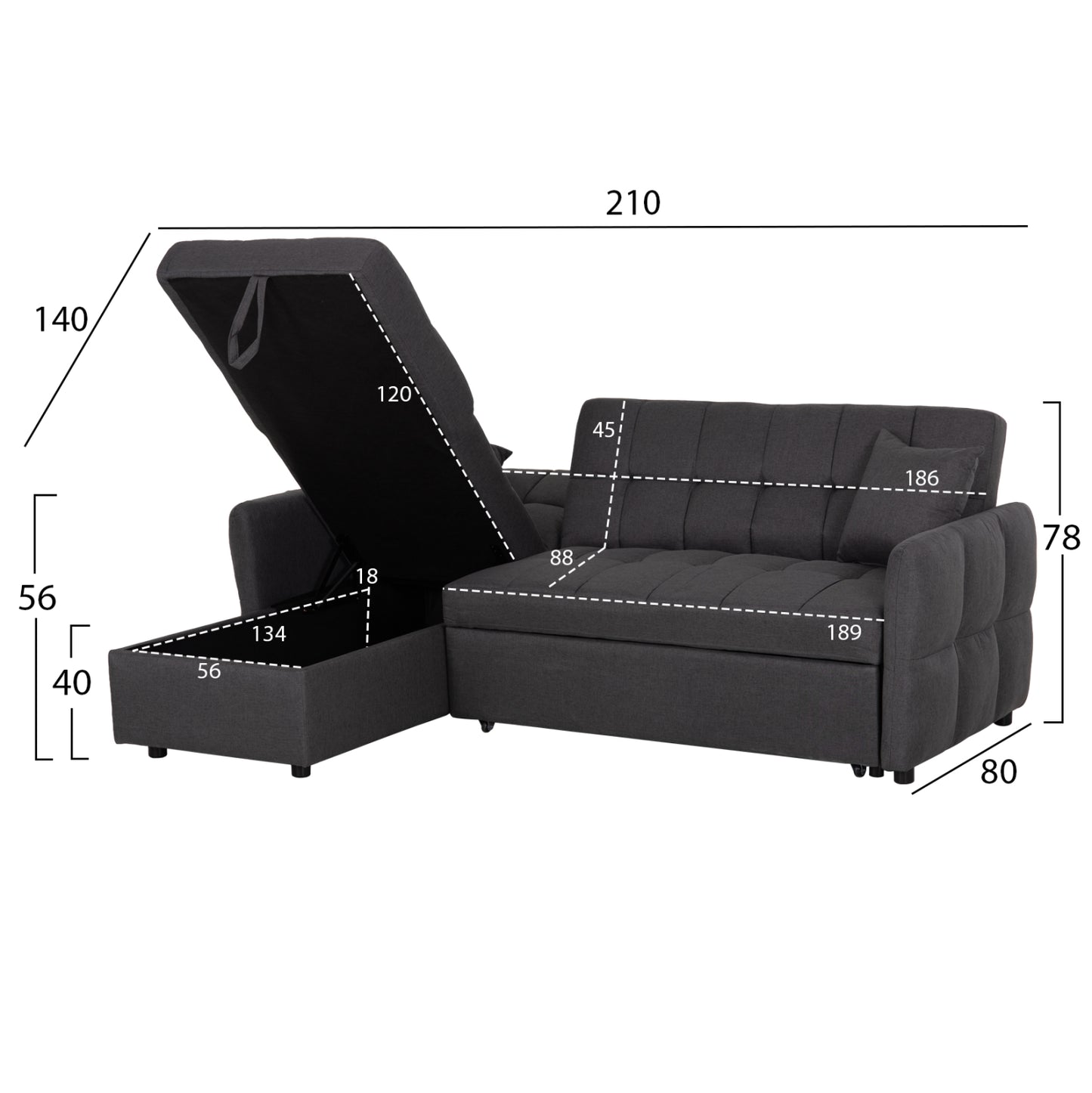 Corner Sofabed Reversible Nezu Hm3294.01 Grey Fabric 210x140x78hcm.